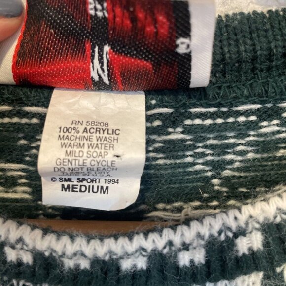 Vintage Christmas Sweater Womens Size Medium SML Sport LTD Green Reindeer - Picture 7 of 11